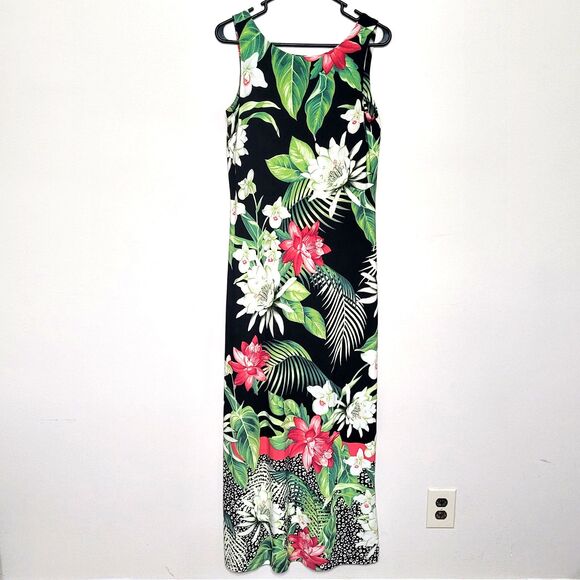 Tommy Bahama Maxi Dress Womens Small Black Tropical Sleeveless Grande Grove - Picture 3 of 7